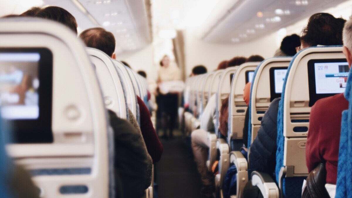 Airplane aisle during flight Airplane aisle during flight